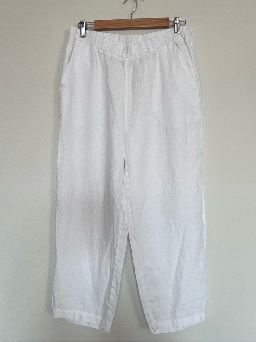 Quince European Linen White Pants Large Lagenlook Coastal Beach Summer Vacation - Picture 2 of 5
